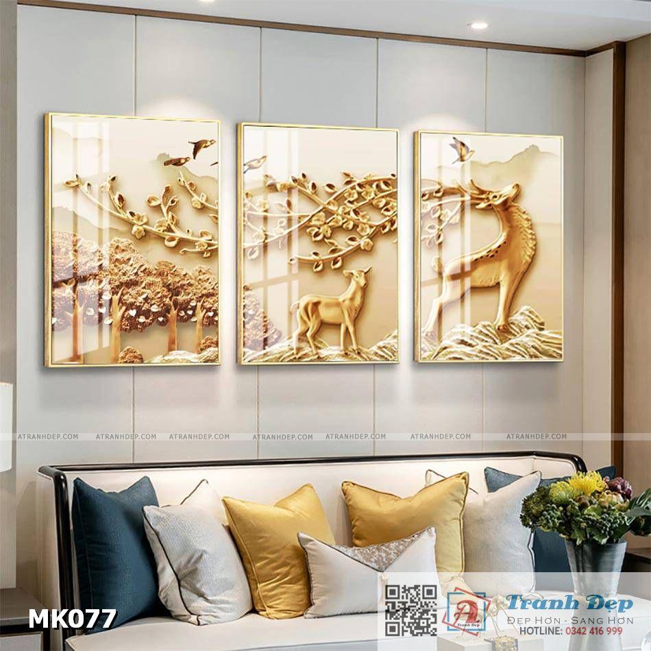 Bộ 3 tranh mica cao cấp Hươu vàng - MK077