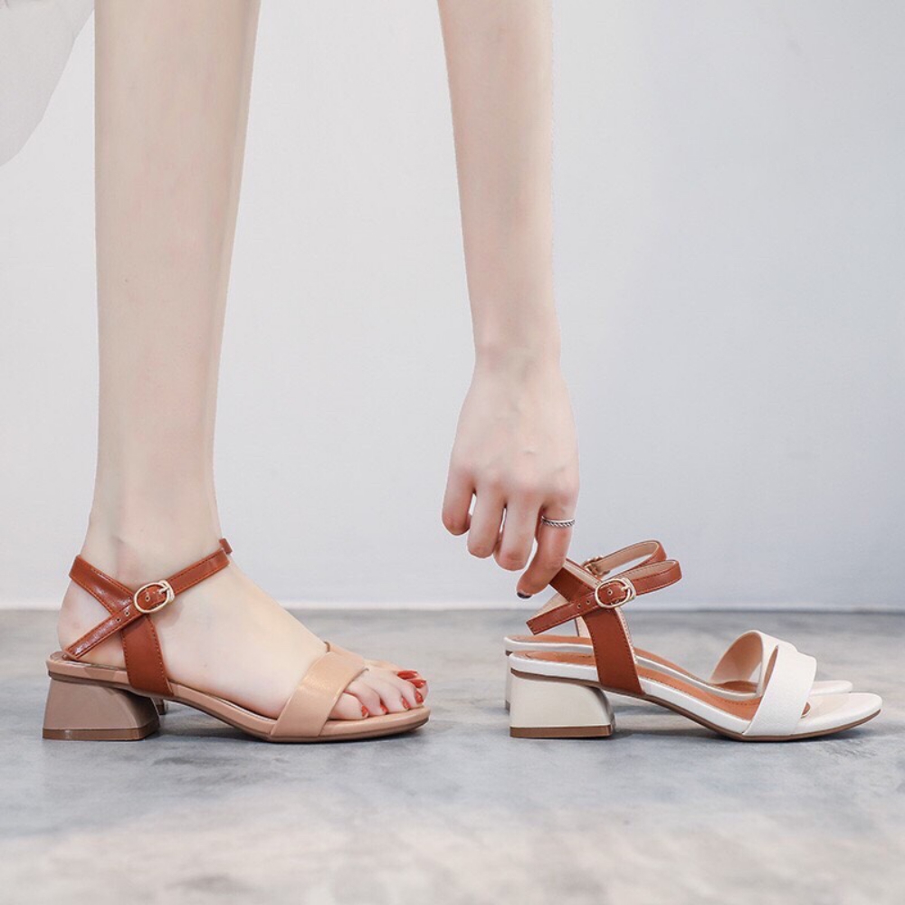 Sandal Cao Gót Nữ Đẹp/ Giày Cao Gót Nữ Đẹp Hở Mũi Chất Da Mềm Đế Vuông Cao Cấp Cao 5 Cm Phong Cách Hàn Quốc.