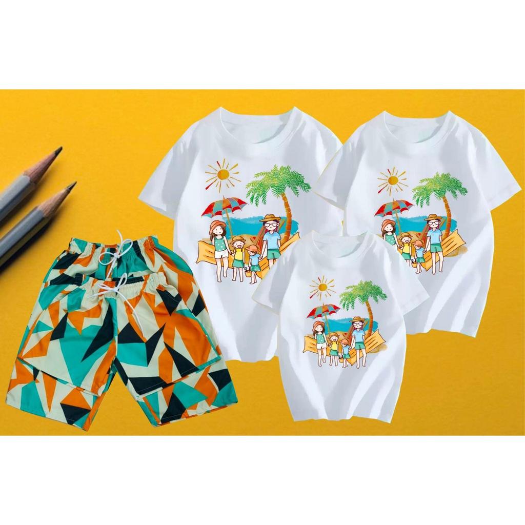 Áo gia đình 4 người , Đồ đi biển , áo nhóm , áo đồng phục . Chất liệu vải Cotton loại 1 đủ size từ 8 đến 100kg .