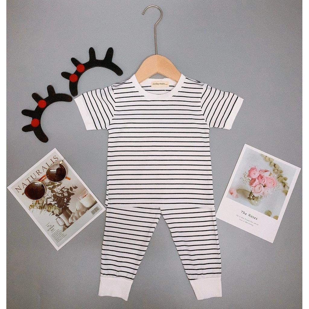 Bộ Cộc Tay Cho Bé Bộ Minky Mom Cộc Tay Cho Bé Trai Với Các đường kẻ Sọc rất đáng yêu