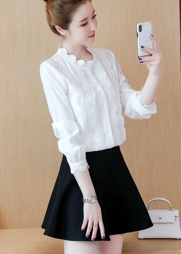 Áo sơ mi kiểu phôi ren ngực NT6366A