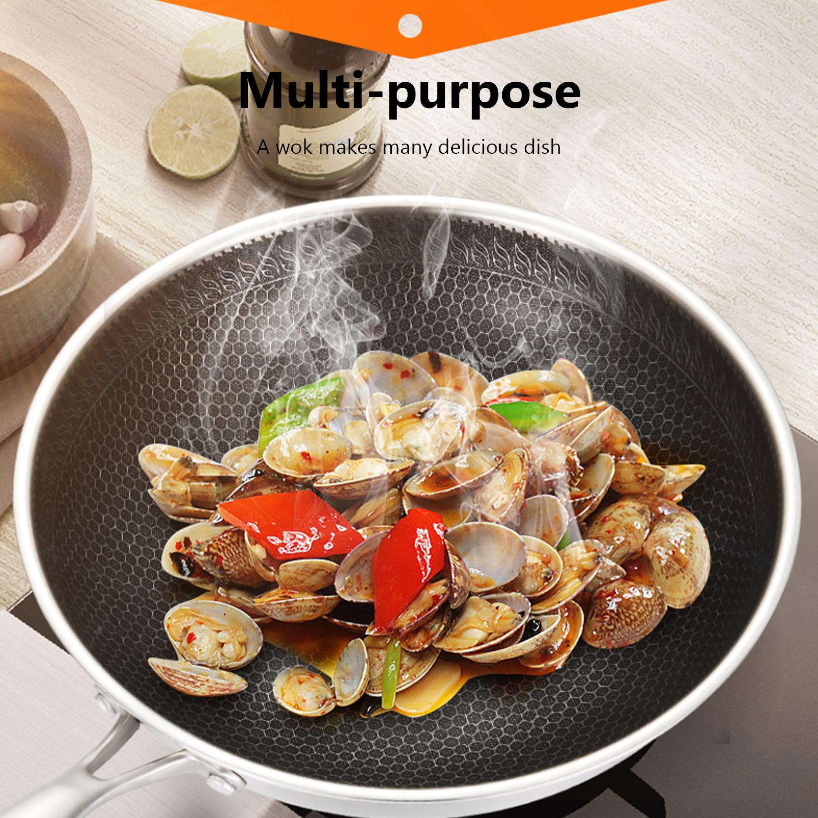 Chảo chống dính có nắp, đáy phẳng, được làm bằng thép không gỉ 304 cao cấp, dễ dàng vệ sinh