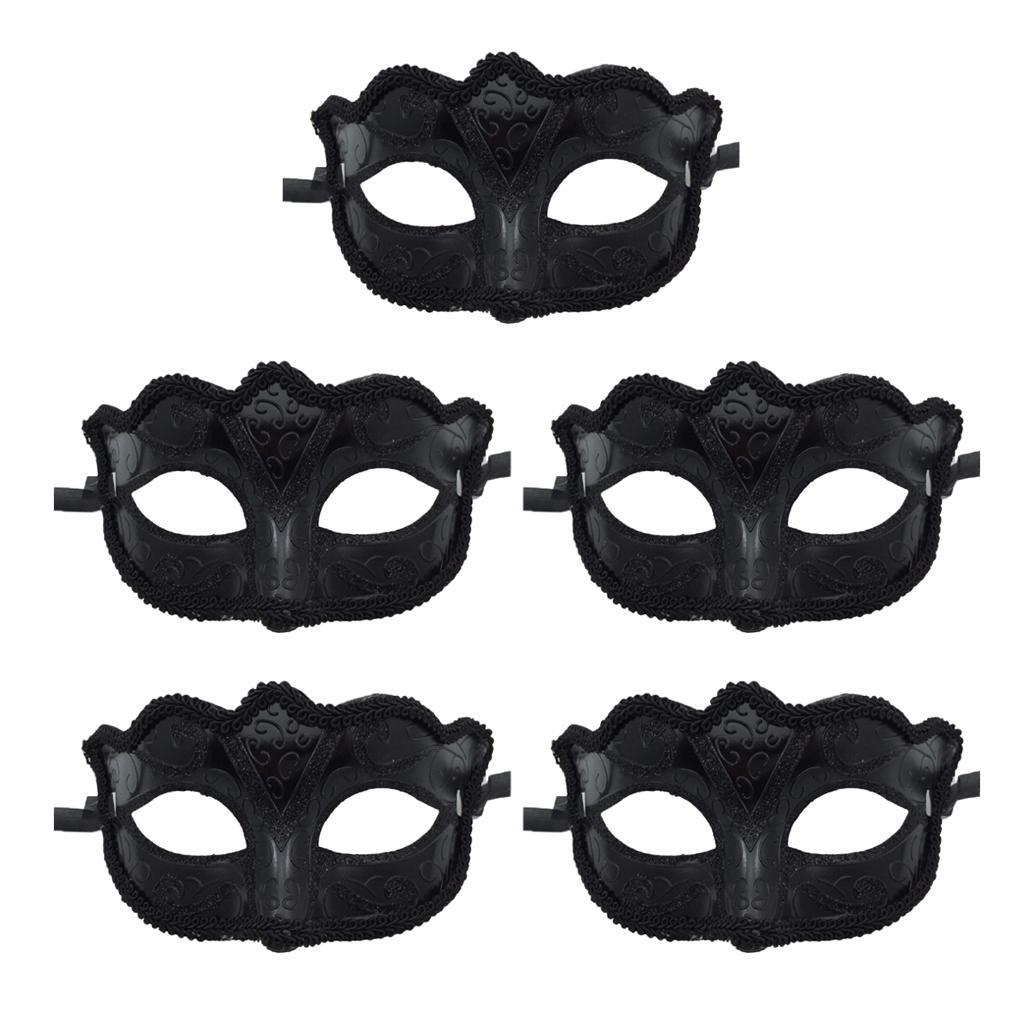 5 Pieces Women Mens Masquerade Ball Mask Venetian Party Eye Mask Black