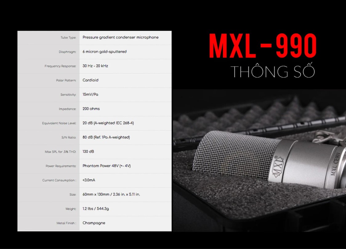 Micro thu âm cao cấp MXL 990 - Condenser Microphone - Micro thu âm chuyên nghiệp cho phòng thu, livestream, karaoke online - Hàng chính hãng