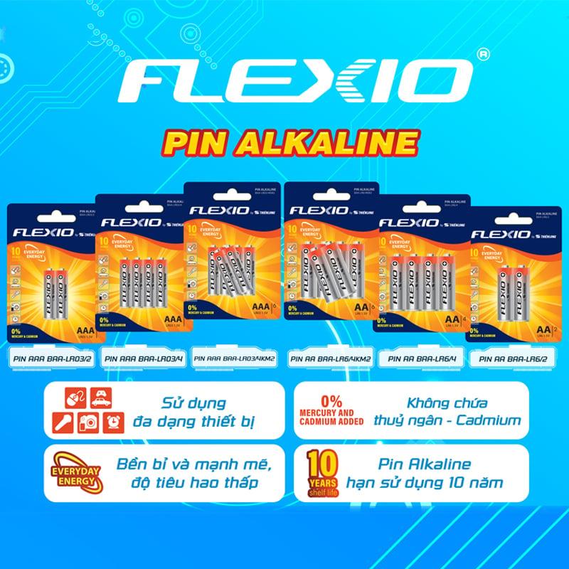 Vỉ 4 Pin Alkaline AAA Thiên Long Flexio - Tặng thêm 02 Pin