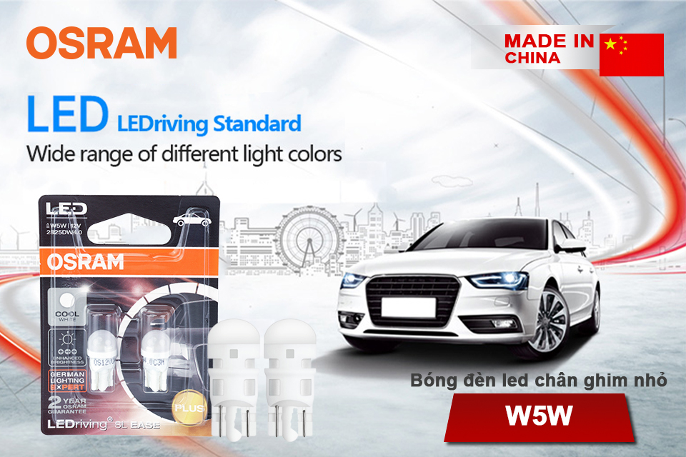 Combo 2 Bóng Đèn Led Chân Ghim Nhỏ OSRAM Standard T10 W5W 2825DW4.0 12V Màu Trắng Cool