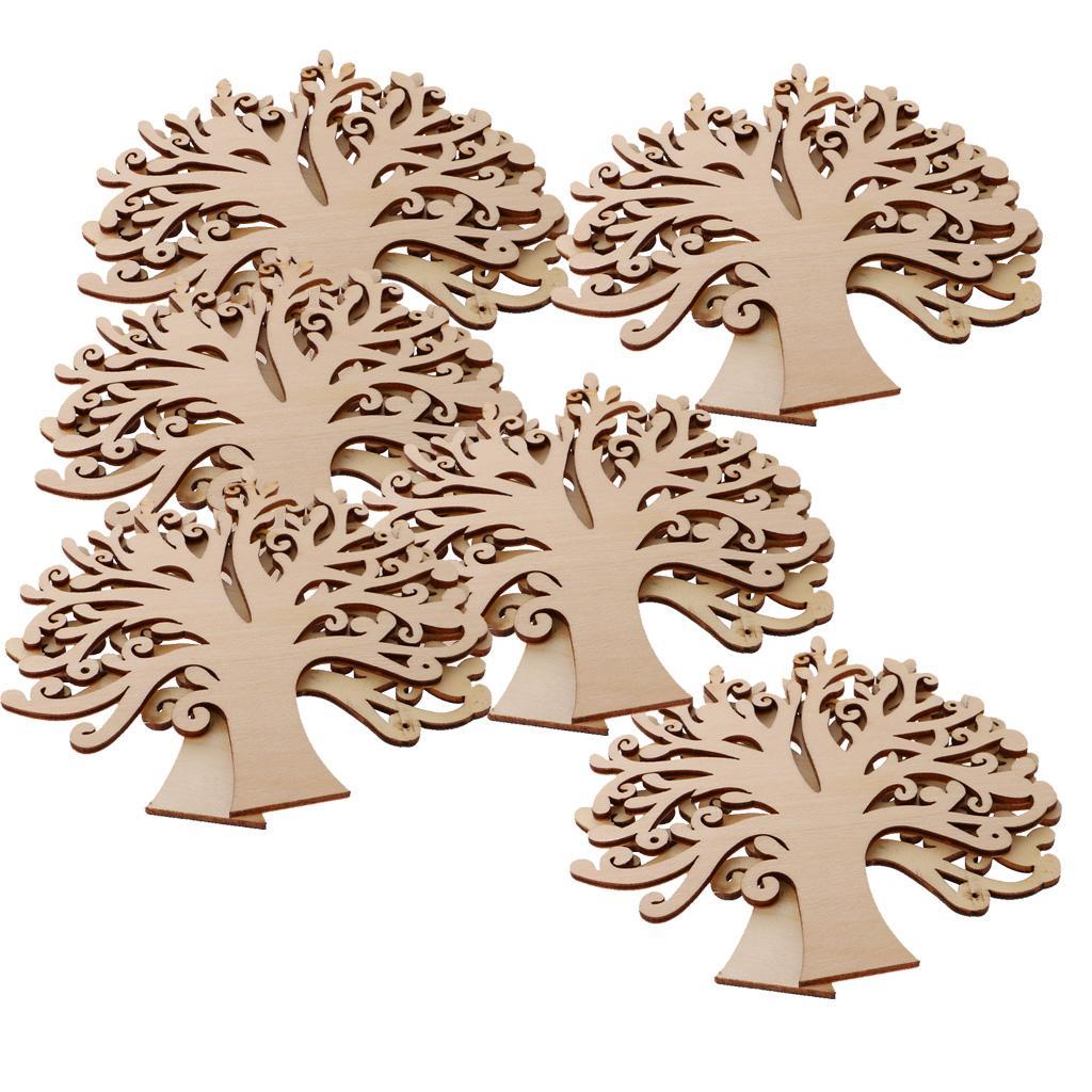 10 Pieces Unpainted Blank Wood Wooden Tree Embellishments for DIY Crafts