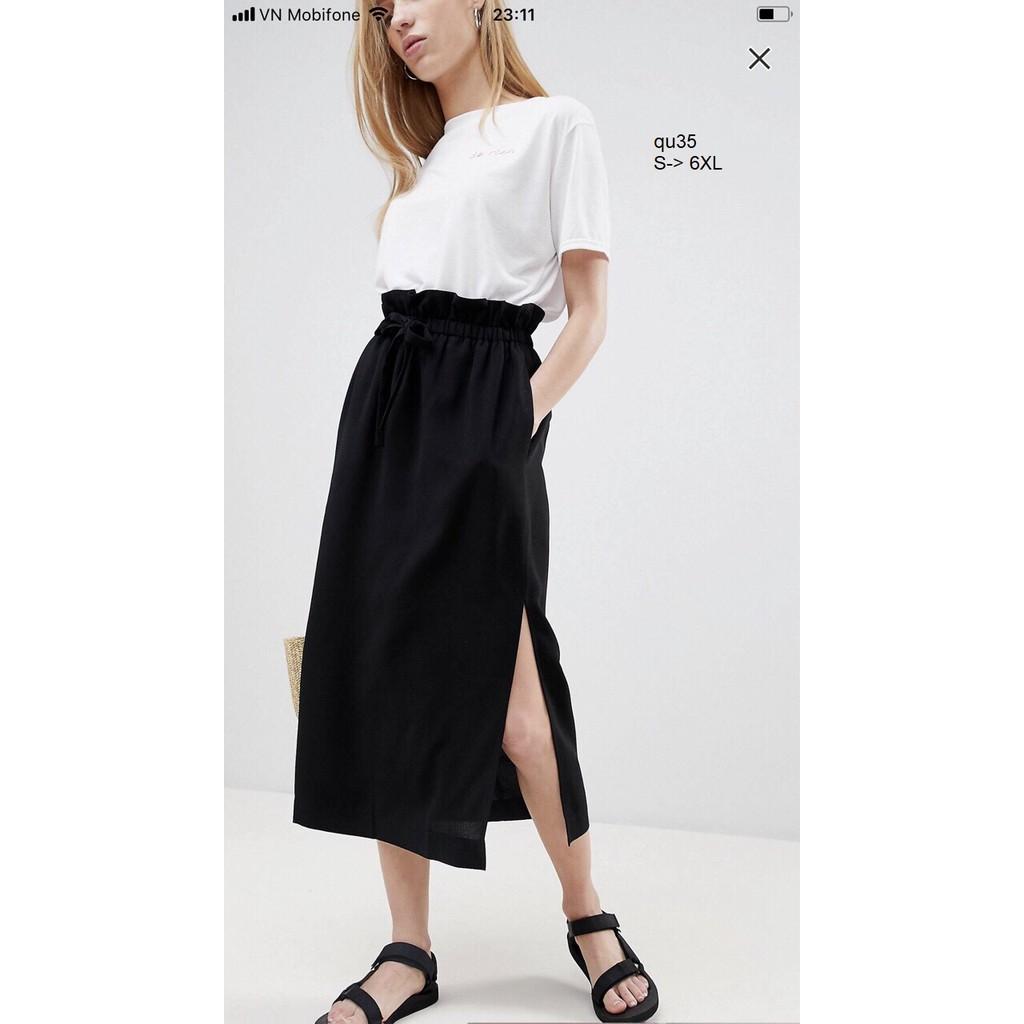 SKIRT128 CHÂN VÁY THUN XẺ TÀ