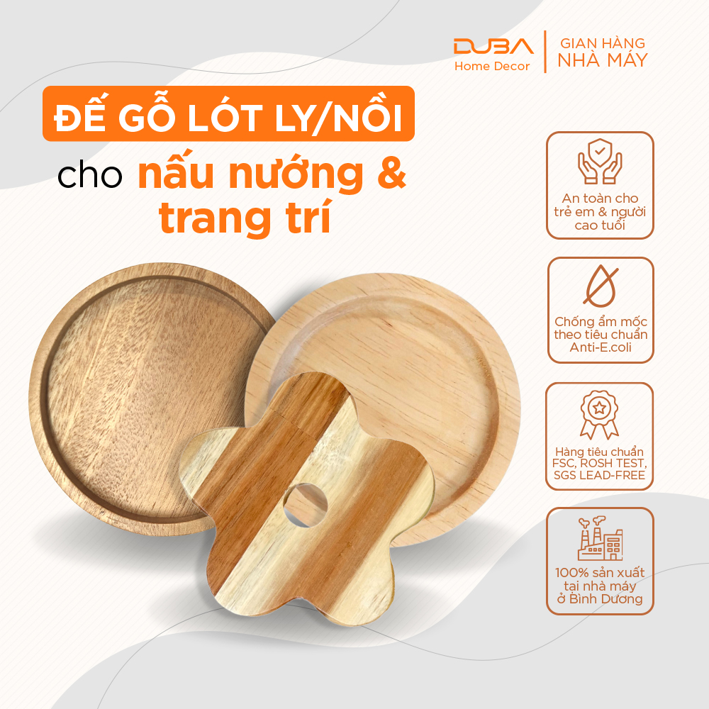 Đế lót ly, lót nồi bằng gỗ màu tự nhiên chuẩn xuất khẩu Châu Âu - DUBA