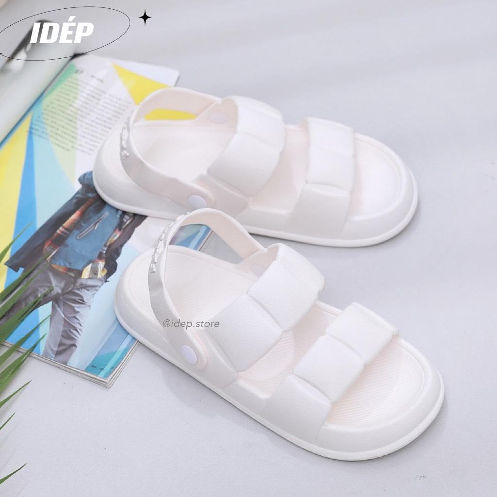 Giày sandal bánh mì 2 quai ngang mặt cười chất cao su êm chân đi mưa chống trơn iDÉP- GL069