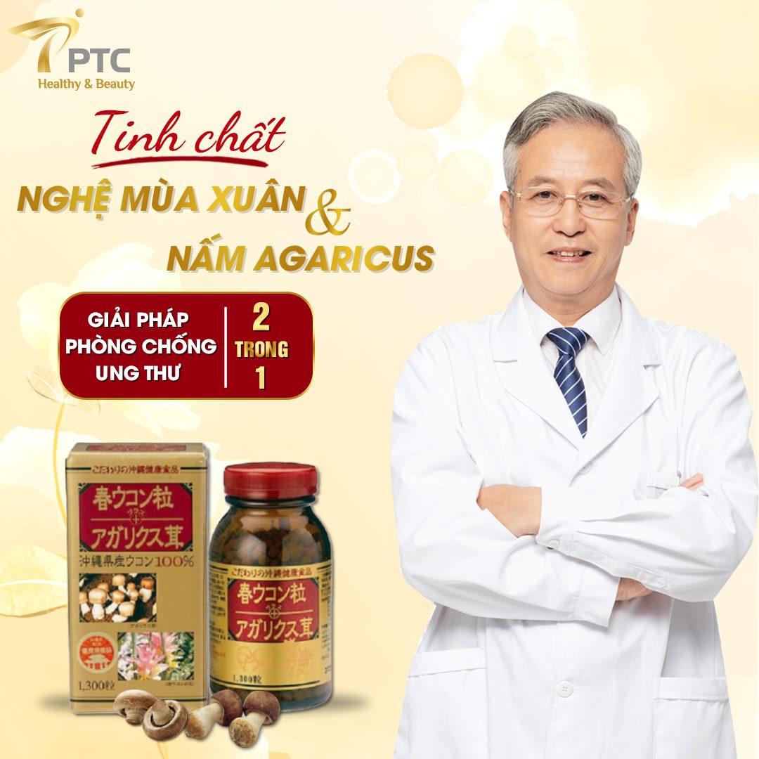 Thực Phẩm Chức Năng Nghệ Mùa Xuân Và Nấm Agaricus Kanehide Bio (1300 viên)