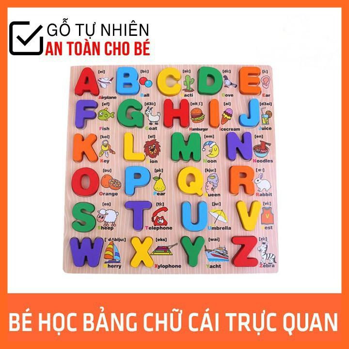 Đồ chơi gỗ Bảng chữ cái In Hoa Song Ngữ - Bảng chữ cái nổi bằng gỗ.