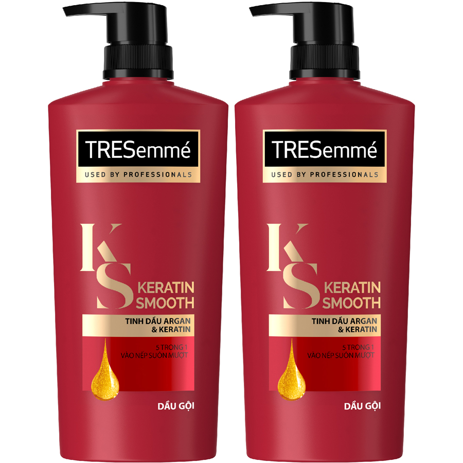 Combo 2 Dầu Gội Tresemmé Keratin Smooth Tinh Dầu Argan Và Keratin Vào Nếp Suôn Mượt 640Gr