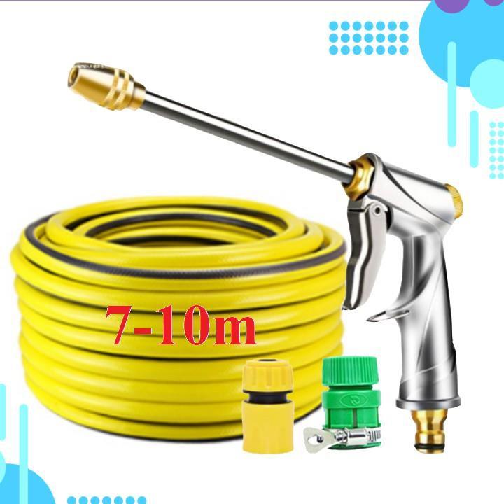 Bộ dây vòi xịt nước rửa xe, tưới cây . tăng áp 3 lần, loại 7m, 10m 206701-2 đầu đồng, cút, nối PE