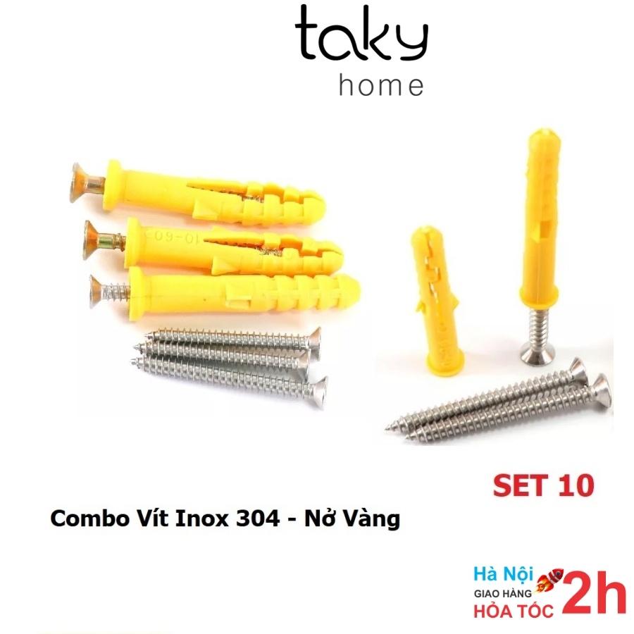 Set 10 Vít Inox 304 Kèm Nở Nhựa màu Vàng 6 - 8mm - Hàng Tốt, Vít Inox Nở Treo Tường Chắc Chắn, Chống Gỉ, Tiện Dụng Trong Gia Đình - TakyHome 5080