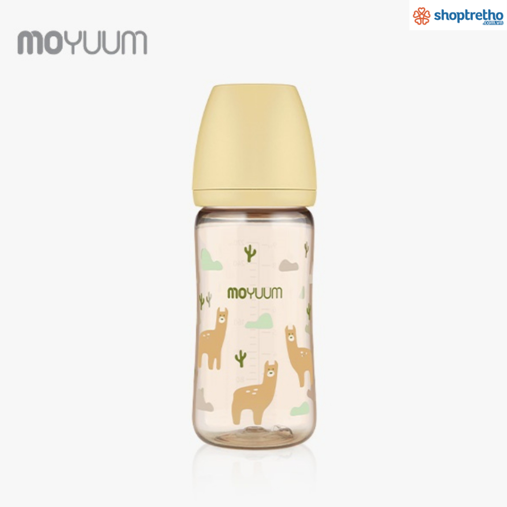 Bình sữa MOYUUM nhựa PPSU 270ml núm 2-5m phiên bản Lạc đà vàng