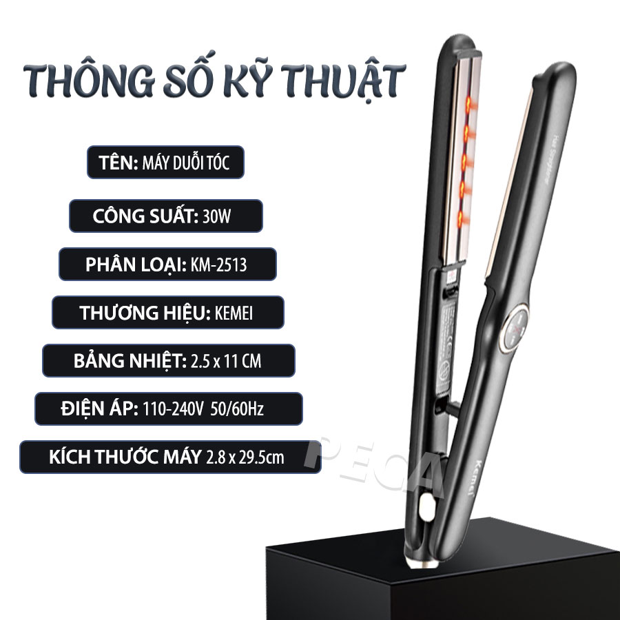 Máy duỗi tóc cao cấp Kemei KM-2513 điều chỉnh 4 mức nhiệt phù hợp sử dụng với mọi tình trạng tóc có thể dùng là tóc, uốn cụp, uốn sóng - Hàng chính hãng