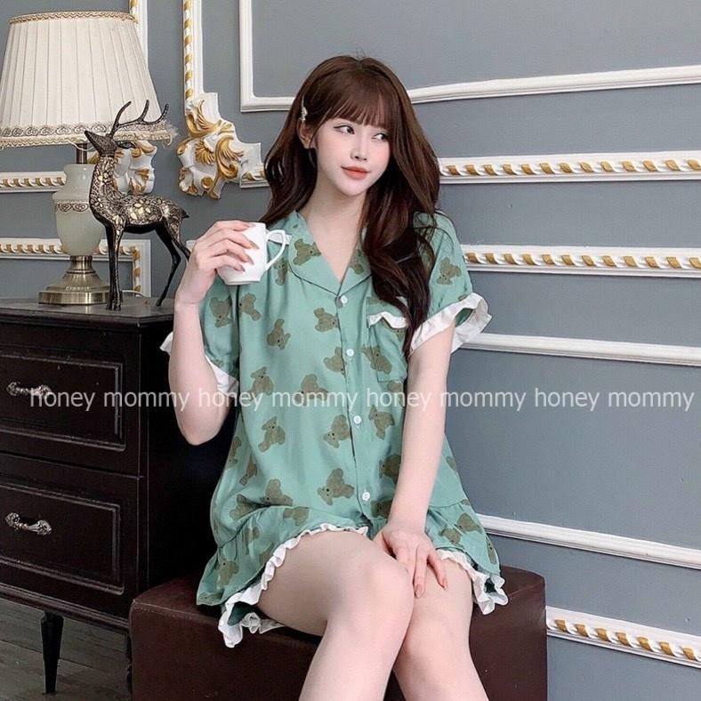 Bộ Pijama Bầu Mùa Hè Họa Tiết Gấu Dễ Thương Xinh Xắn Mặc Ở Nhà Chất Mát HT4659 Honey Mommy