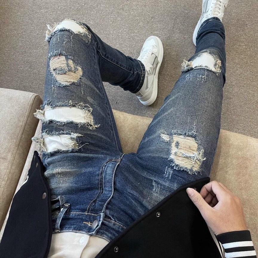Quần jean nam rách gối thiết kế đẹp thời trang nam King168 , quần jeans nam cao cấp W57