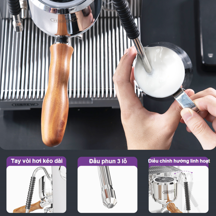 Máy pha cà phê Espresso, Cappuccino, Latte chuyên nghiệp thương hiệu HiBREW H21 - Công suất 3000W - Hàng chính hãng