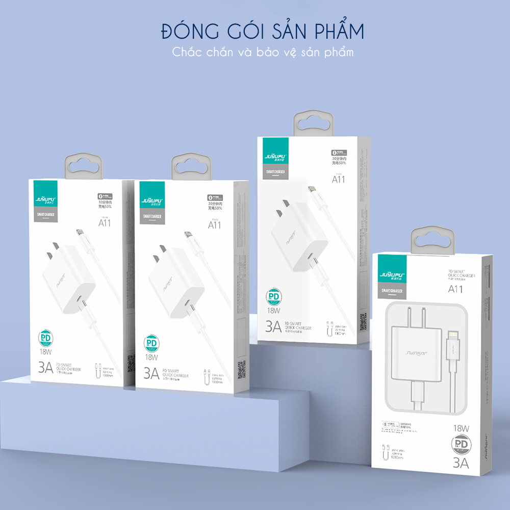 Sạc nhanh cho iPhone JUYUPU A11 PD 20W bộ sạc điện thoại gồm củ sạc và dây cáp sạc Type C to lightning cao cấp dành cho IOS - HÀNG CHÍNH HÃNG