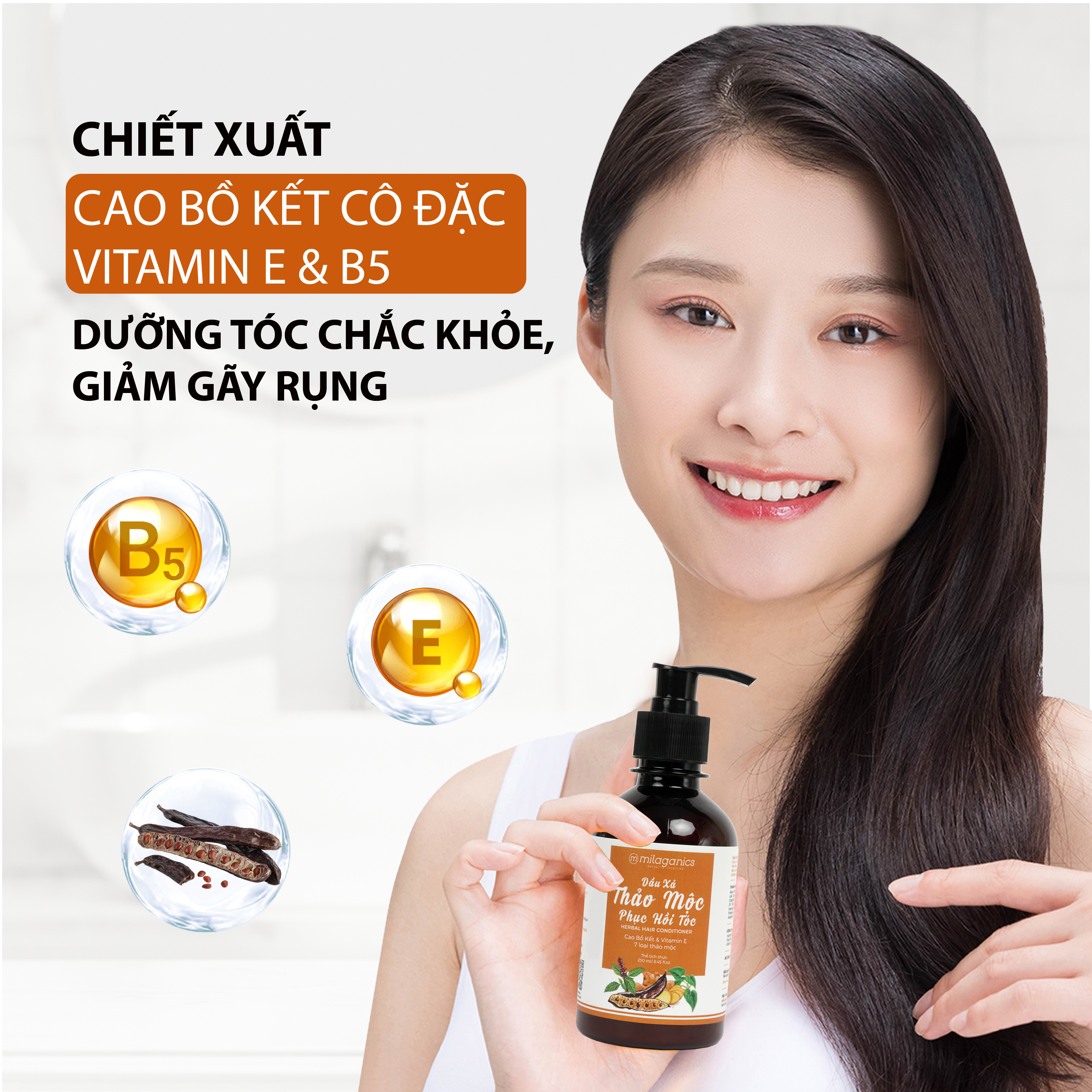 Dầu Xả Tóc 7 Loại Thảo Mộc Dưỡng Đen Tóc, Ngừa Rụng MILAGANICS 250ml (Chai)