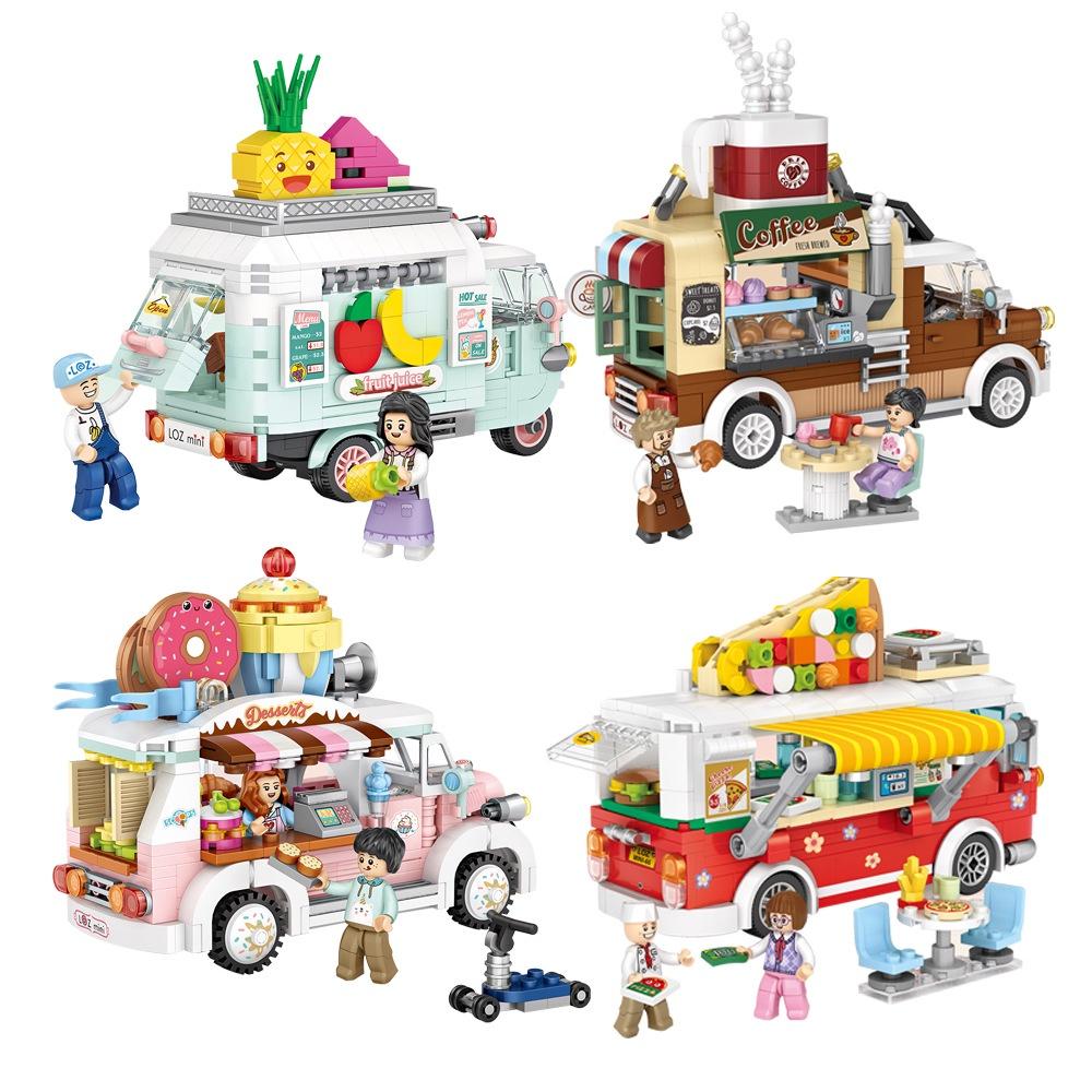 Bộ đồ chơi lắp ráp mô hình food truck- coffee truck, pizza truck, dessert truck, fruit truck