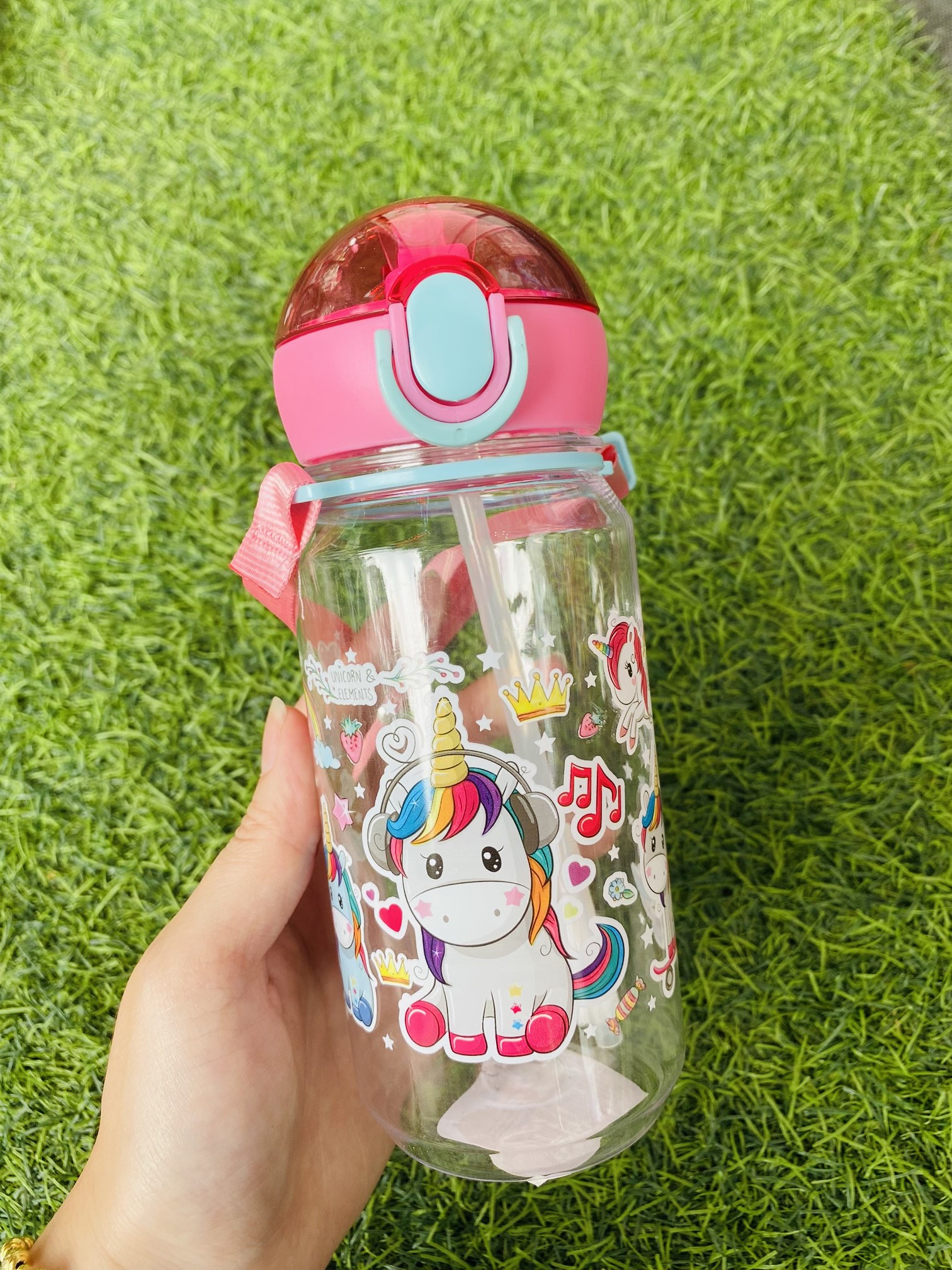Bình nước ống hút hình Unicorn - Kitty - Spiderman siêu cưng các bé - 400ml