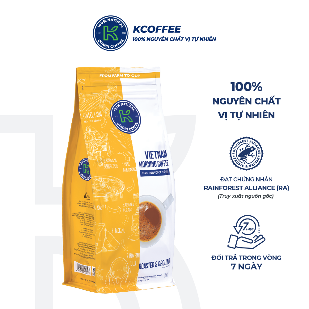 Cà phê rang xay 100% nguyên chất Robusta Arabica xuất khẩu Vietnam Morning thương hiệu K Coffee