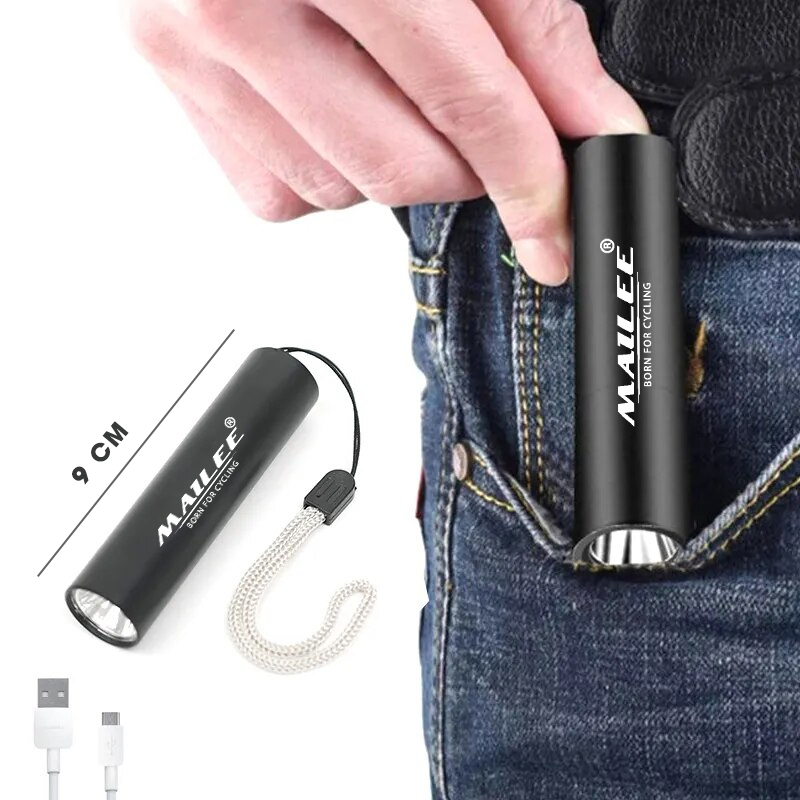 Đèn Pin Led Mini MAILEE D02-mini cho xe đạp Có Sạc USB bóng Led XPE 3W 350lumens nhỏ gọn bỏ túi