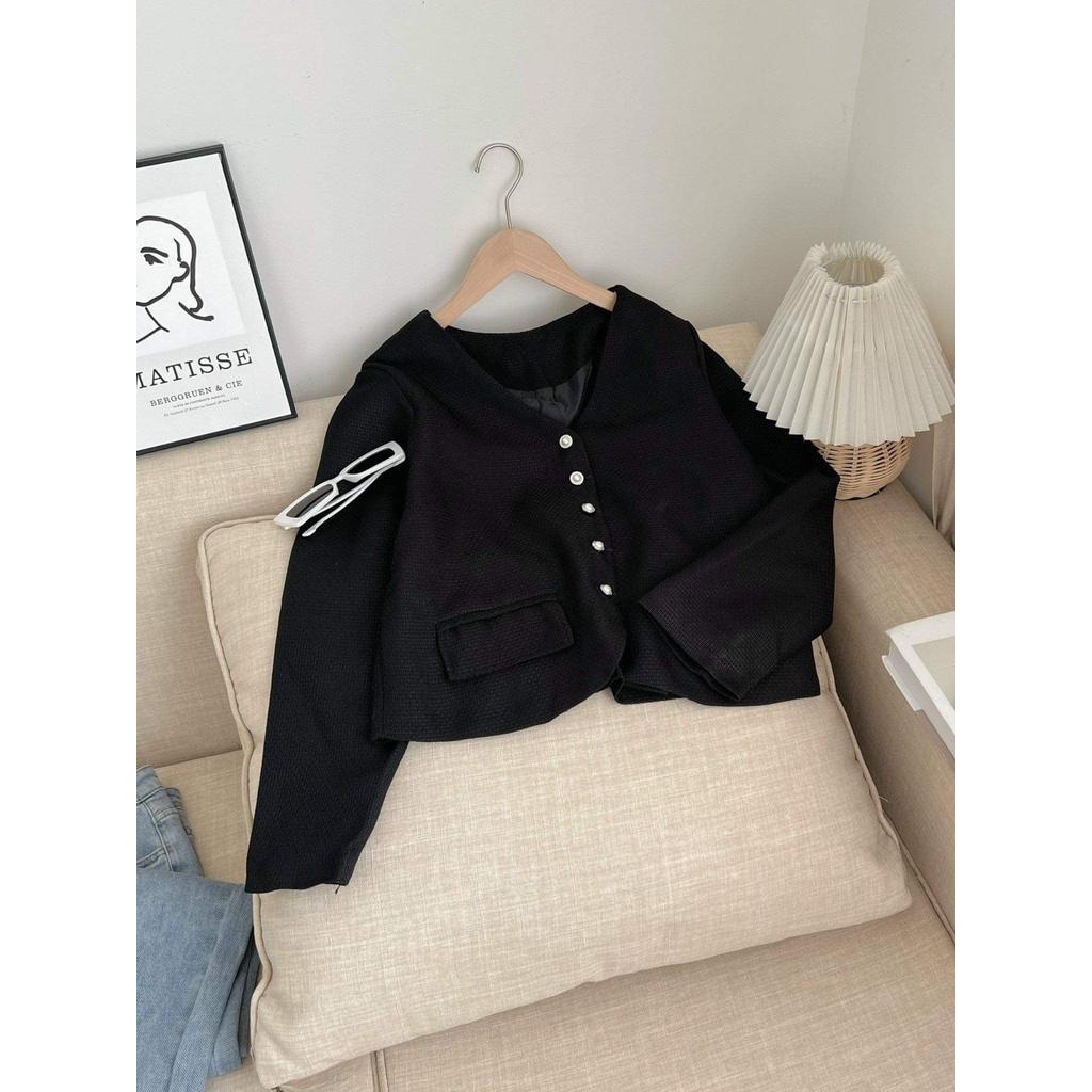 ÁO DẠ 2 LỚP CỔ V DÁNG CROPTOP CÚC NGỌC