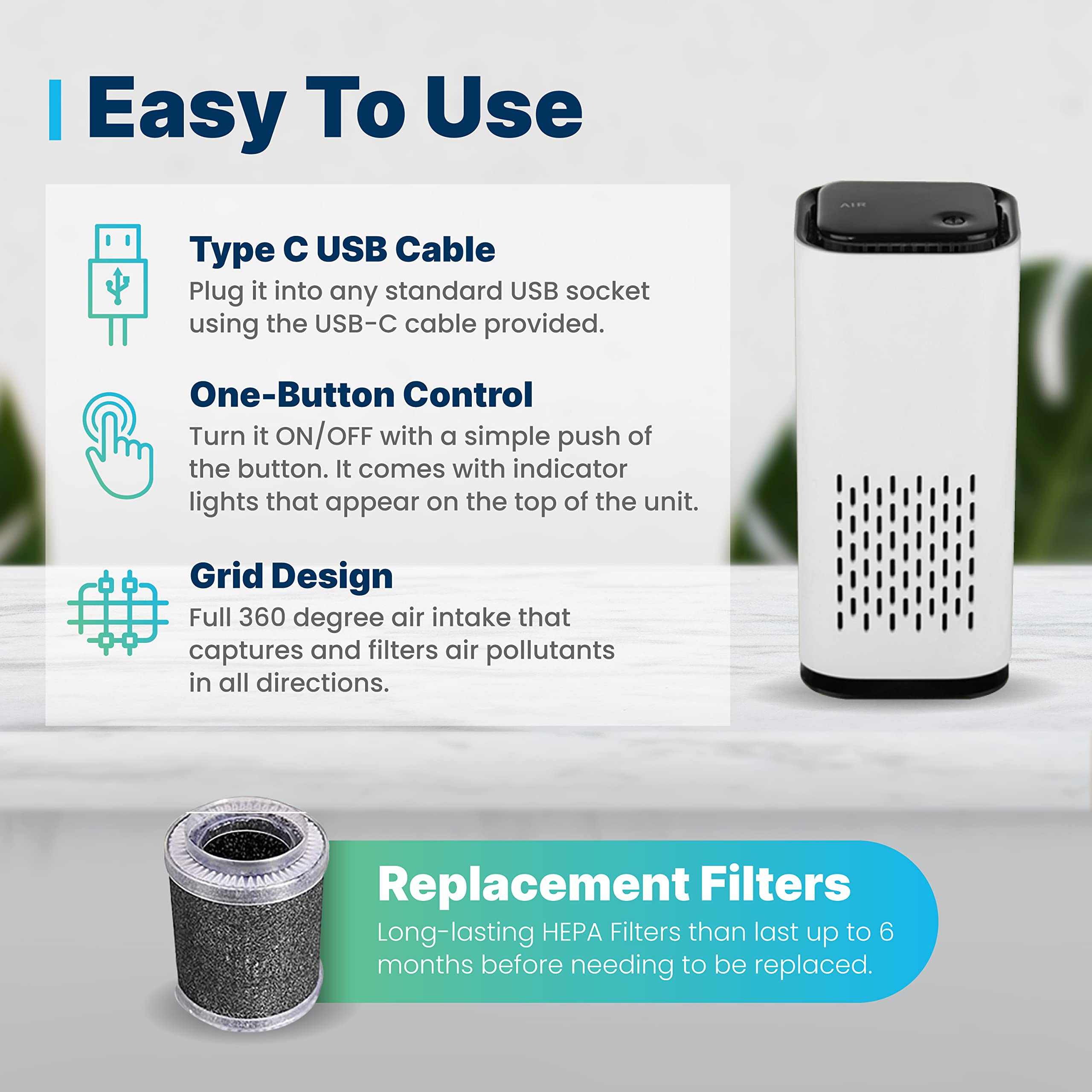 Máy lọc không khí mini Ô tô Air Purifier Cleaner Mute Negative Ion Filter