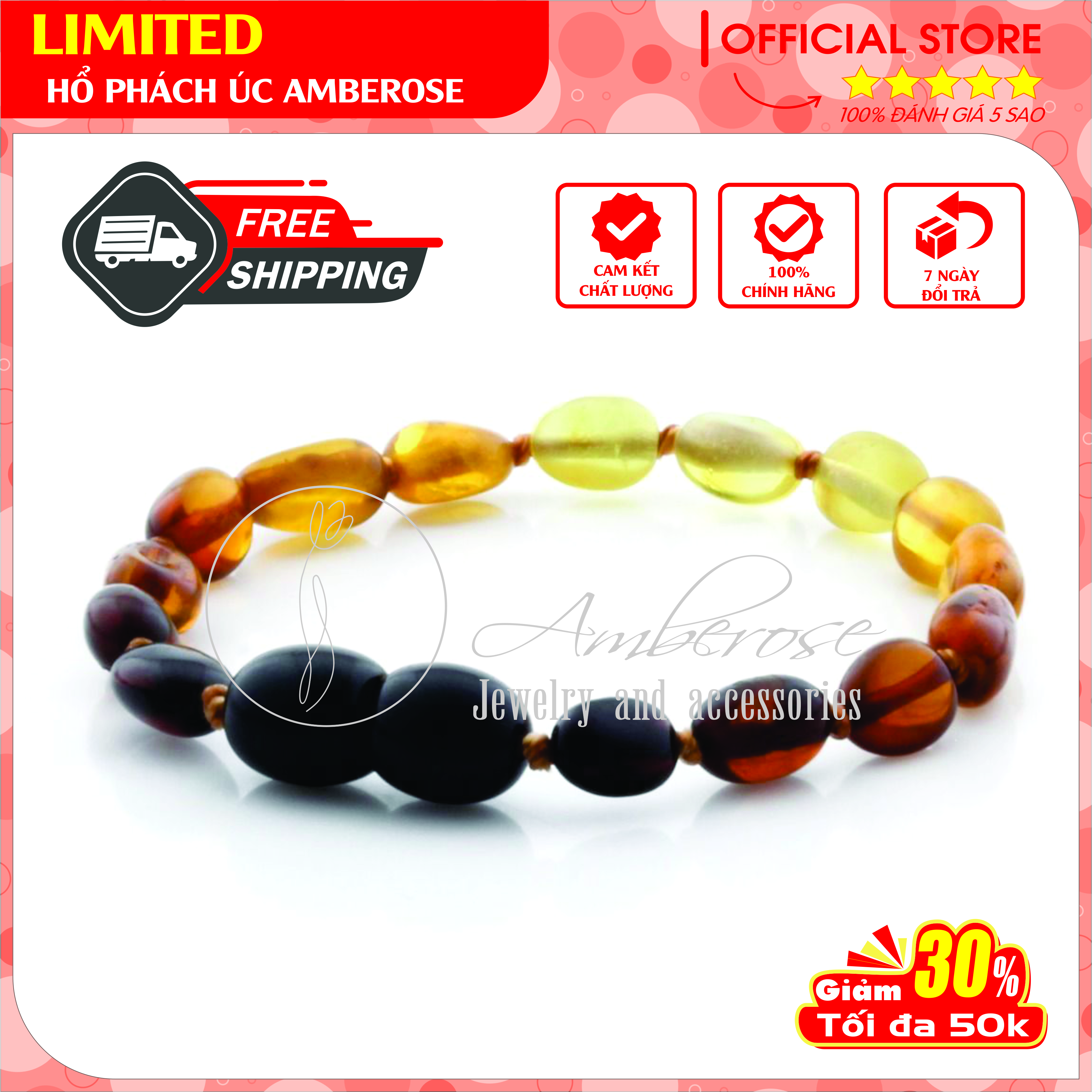 Bộ Vòng Hổ Phách Amber Úc Cho Bé 0 - 10 tuổi SABOLCVCD