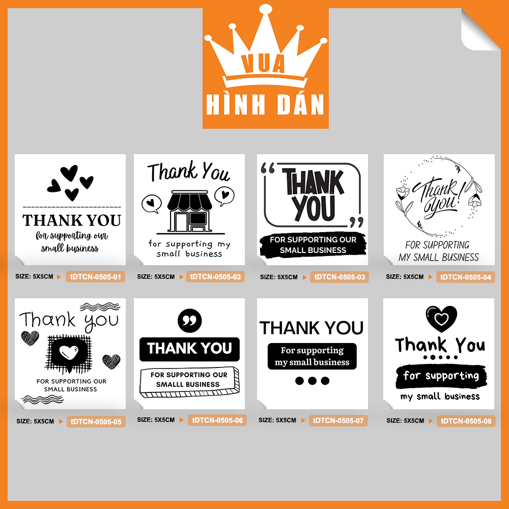 Set 50/100 sticker THANK YOU FOR SUPPORTING MY SMALL BUSINESS 5x5cm - tem dán gói, túi hàng dành cho shop 1.050