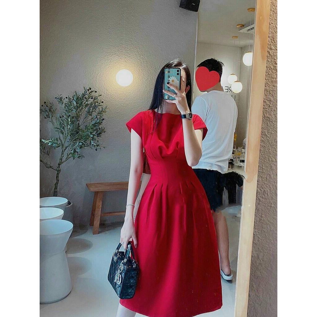 VÁY NỮ MIDI XÒE – ĐẦM ĐI TIỆC NUDE ĐỎ ÔM EO – GD092