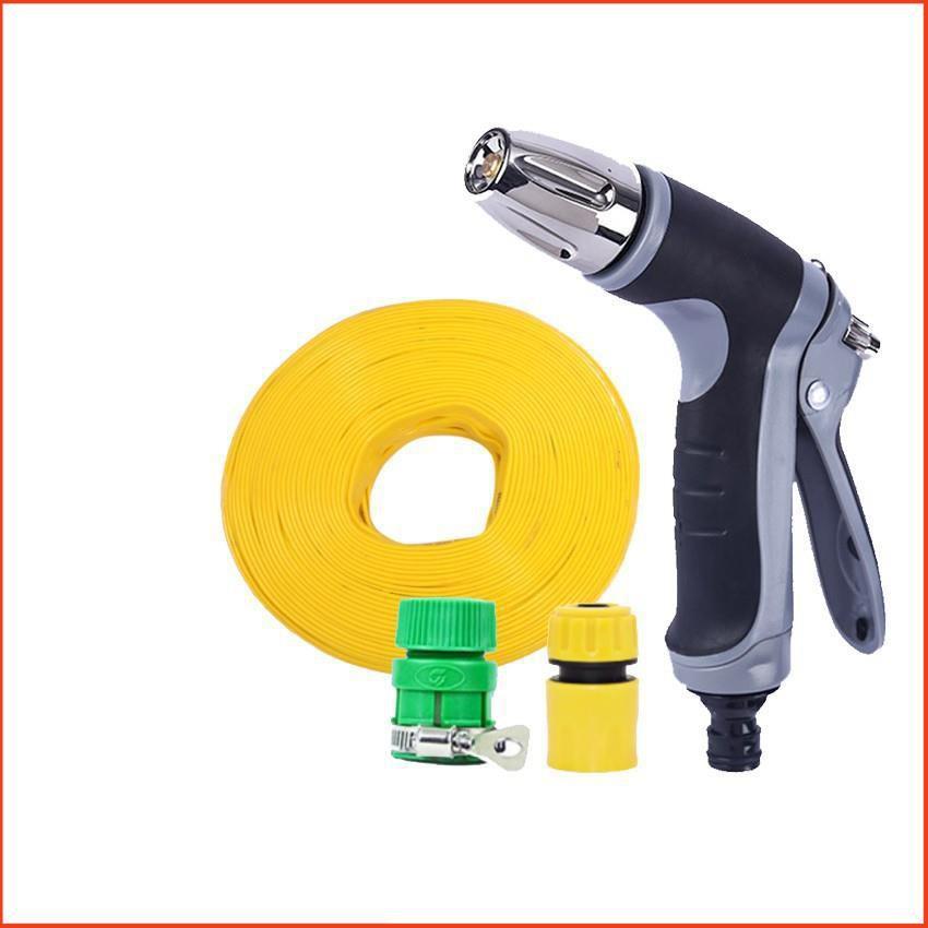 Bộ dây vòi xịt nước rửa xe, tưới cây tăng áp 3 lần cút nhựa nối nhựa vàng loại 15m 206817