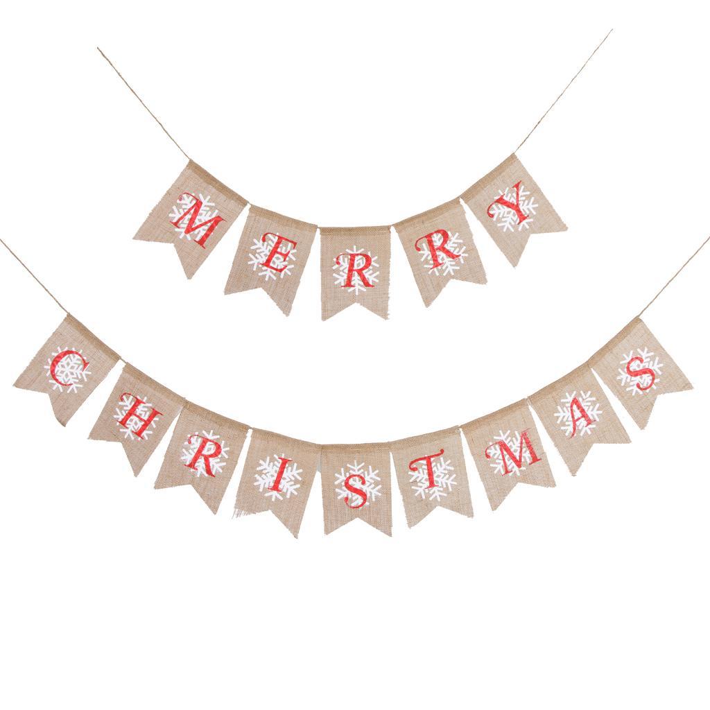 Merry Christmas Snowflake Burlap Bunting Banner Hanging Garland Xmas Decor