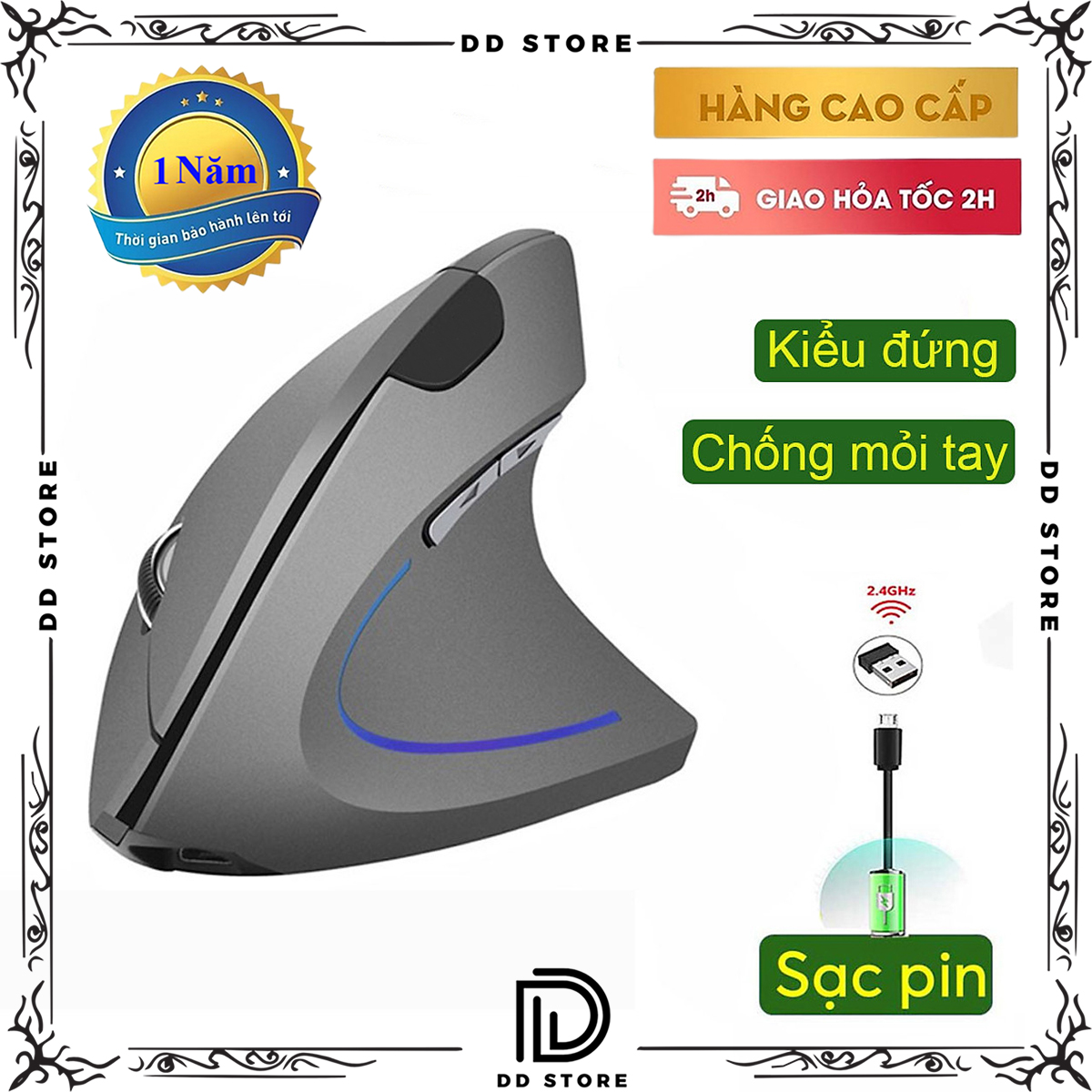 Chuột không dây kiểu đứng sạc pin KBM 104-T22 wireless USB 2.4GHz chống mỏi tay chuyên dùng cho pc laptop macbook ipad tivi - Hàng chính hãng