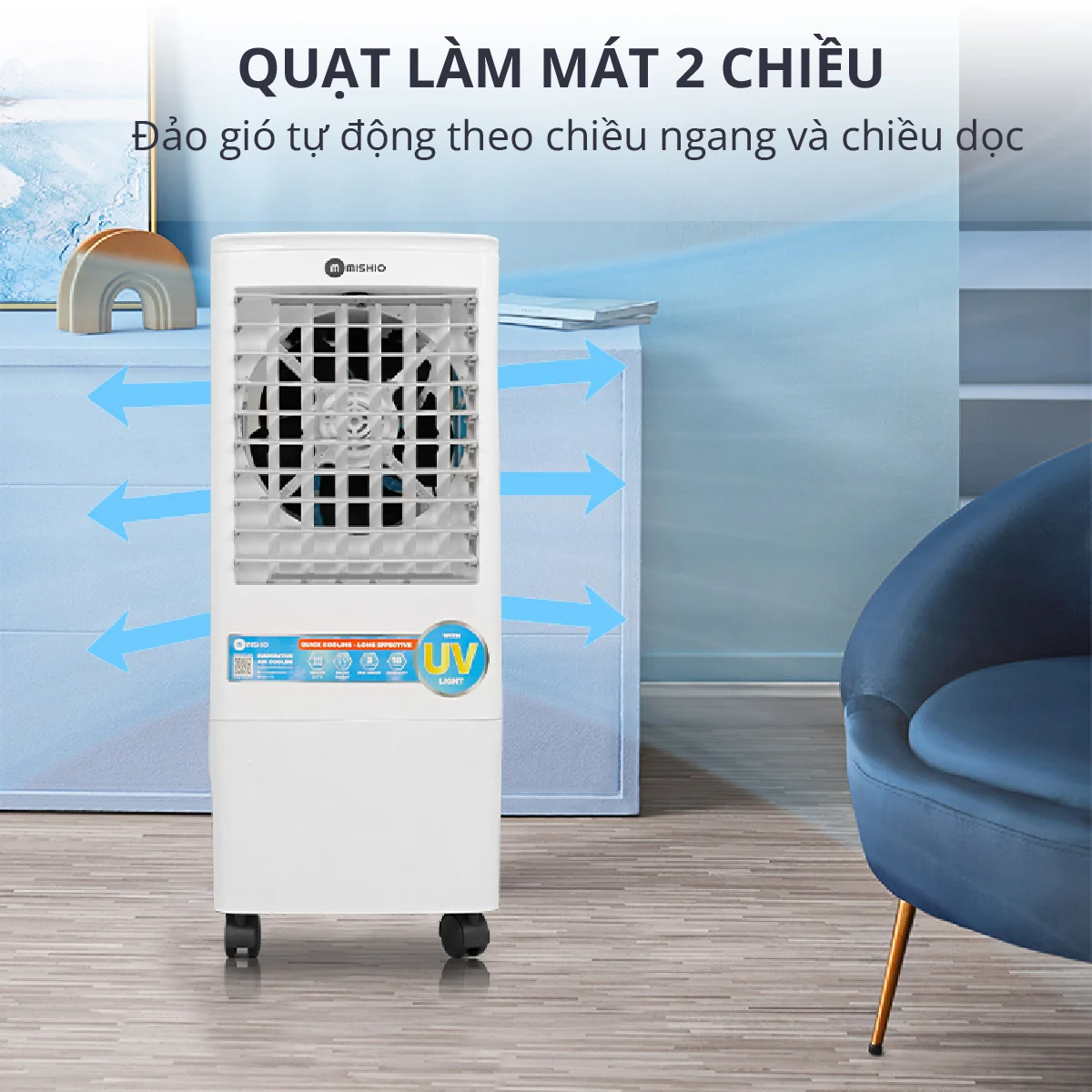 Quạt làm lạnh Không Khí Mishio MK266 80W 30L 34x33x78cm - Hàng chính hãng