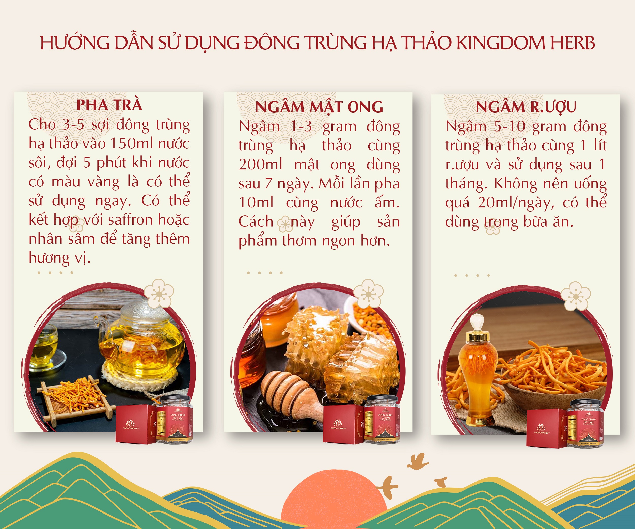 Đông trùng hạ thảo Kingdom Herb chính hãng loại thượng hạng sấy thăng hoa hộp 10 gram (tặng bình nước thủy tinh cao cấp)