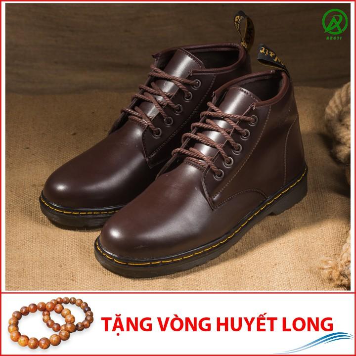 Giày Boot Nam Cổ Lửng Đế Khâu Da Trơn Màu Nâu Phong Cách - Giày Boot Nam Cổ Lửng M354-NAU(HL)- Kèm Vòng Gỗ Huyết Long