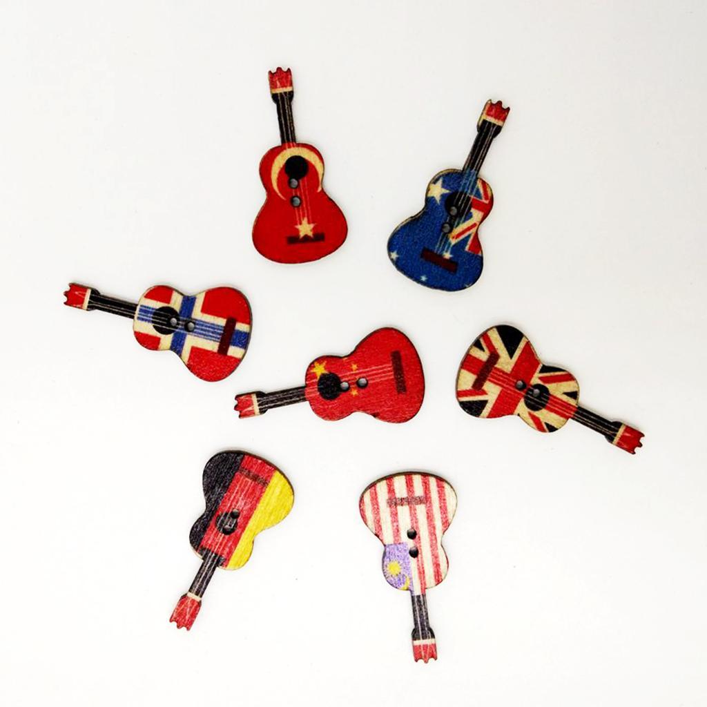 3-10pack 100 Pieces Mixed Wood Guitar Button Vintage 2 Hole Painting for Sewing