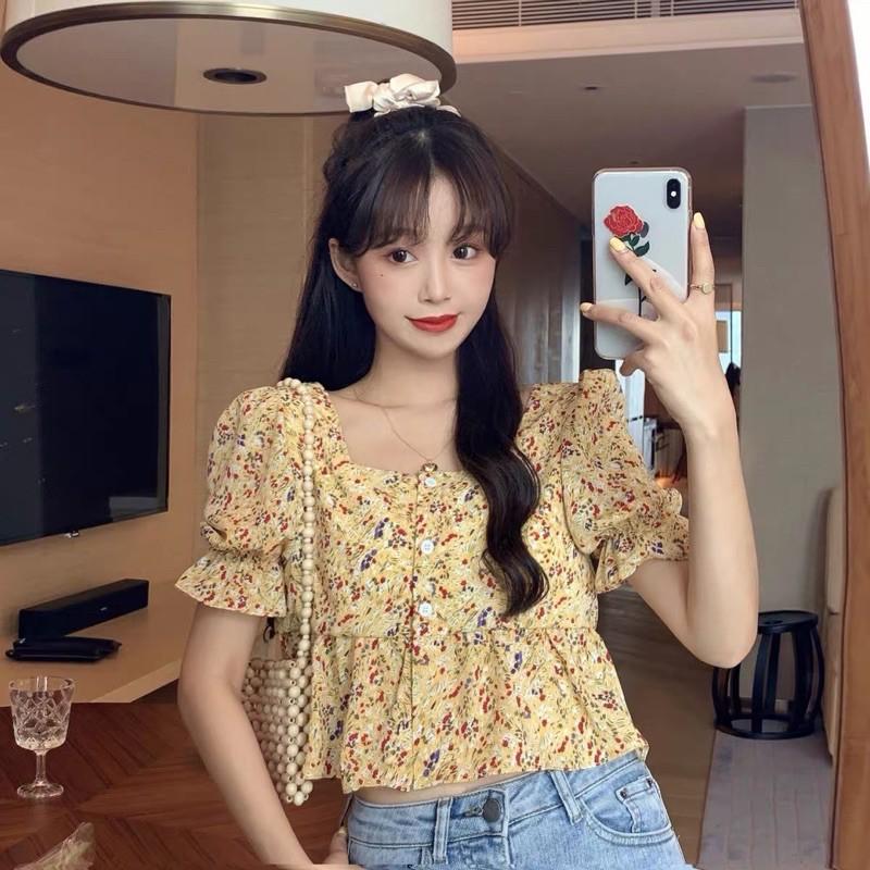MS123 Áo croptop hoa nhí tay bồng