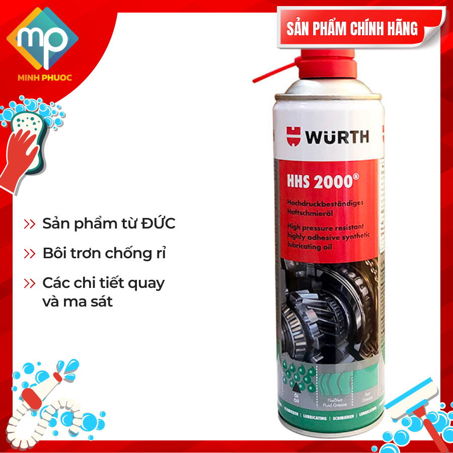 [RẺ SẬP SÀN] Mỡ bò nước dạng xịt HHS 2000 Wurth 0893106 (Chai 500ml)- Nhập khẩu từ Đức