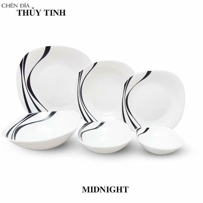 Bộ chén đĩa thủy tinh vuông Midnight 12 món