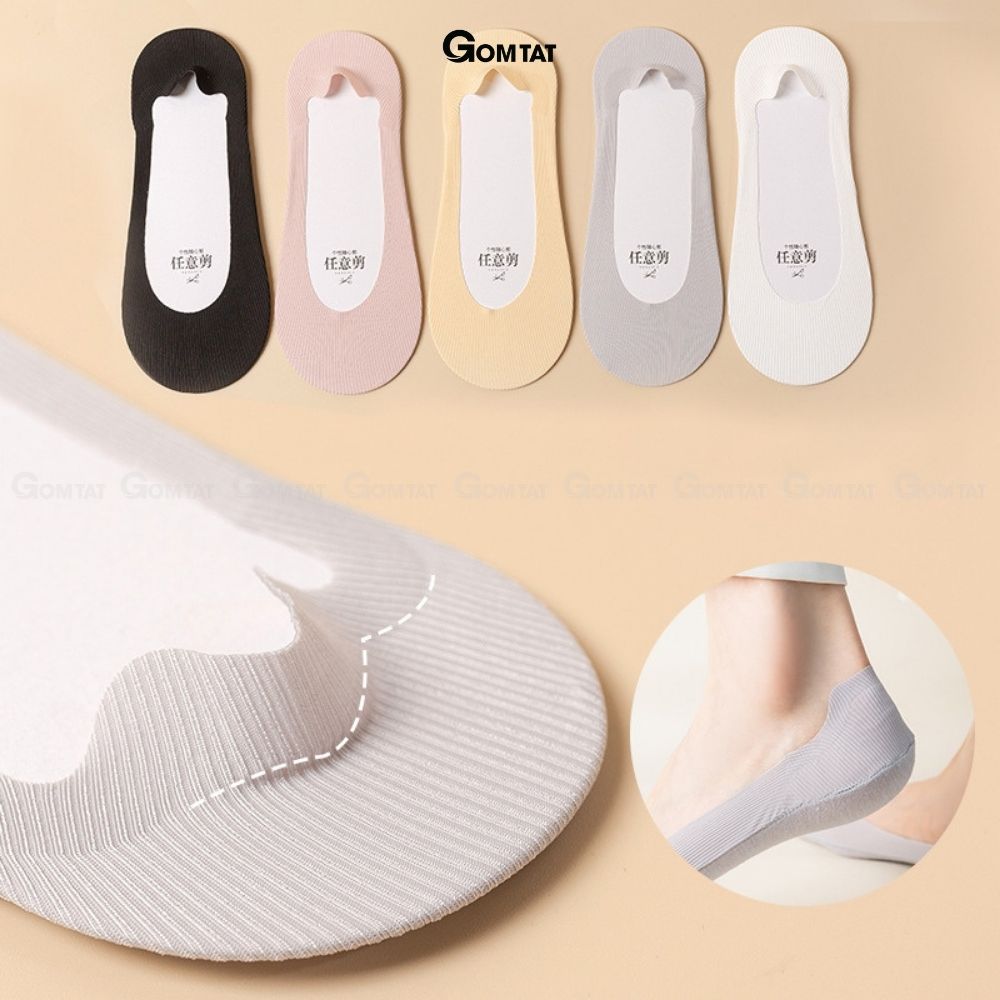 Tất nữ mùa hè chất liệu cotton mềm mại thoáng mát, vớ lười nữ chống tuột gót mẫu trơn sọc gân - BUB-KOL-1302-1DOI