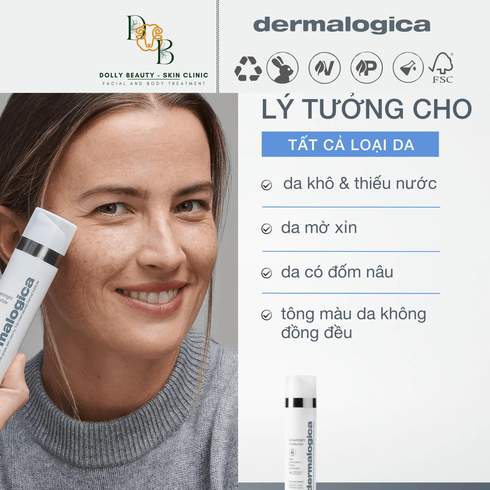 Kem chống nắng dành cho da nám POWERBRIGHT MOISTURIZER SPF50 của Dermalogica - Dolly Beauty