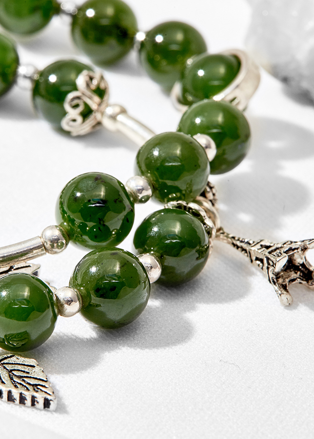 Vòng tay đôi ngọc bích phối lá phong Ngọc Quý Gemstones