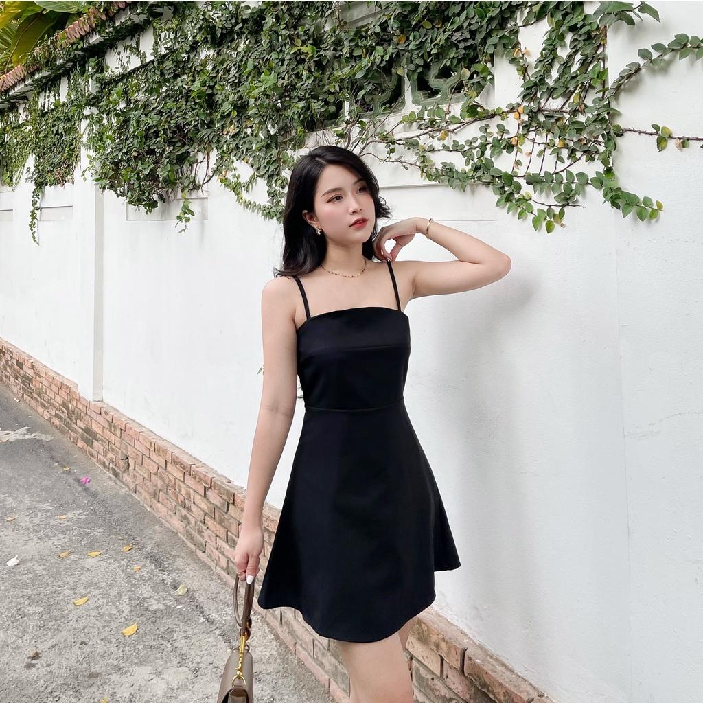 Đầm trơn 2 dây trắng và đen