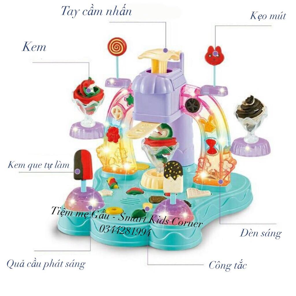 ĐỒ CHƠI MÁY LÀM KEM ĐẤT NẶN ICE CREAM MACHINE TOY PLAY DOUGH 3D CÓ ĐÈN, NHẠC, AN TOÀN CHO BÉ THỎA SỨC SÁNG TẠO